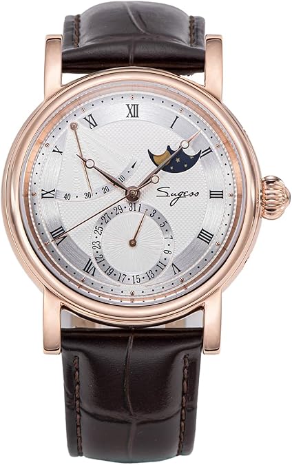 Sugess Seagull 2153 Automatic Mechanical Men Watch Moon Phase Power Reserved Water Resistant Stainless Steel Wristwatches