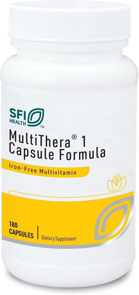 Klaire Labs SFI Health MultiThera 1 Iron-Free Multivitamin & Multimineral Capsule Formula with Essential Micronutrients - High Potency with Bioactive Folate & B12 - No Iron (180 Capsules)