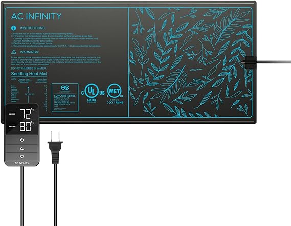AC Infinity SUNCORE H3, Seedling Mat 10 x 20.75 with Digital Thermostat Controller for Exact Temperature Levels, Waterproof Heating Pad for Indoor Gardening, Hydroponics, Germination, Cloning