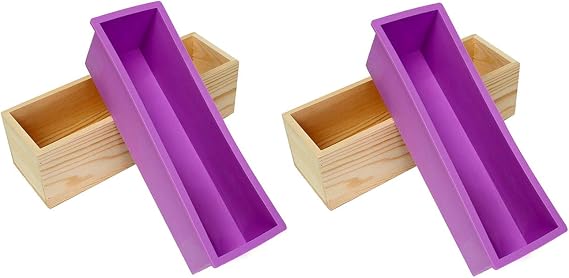 Ogrmar Flexible Rectangular Soap Silicone Mold with Wood Box DIY Tool for Soap Cake Making 42oz (Purple-2PCS)
