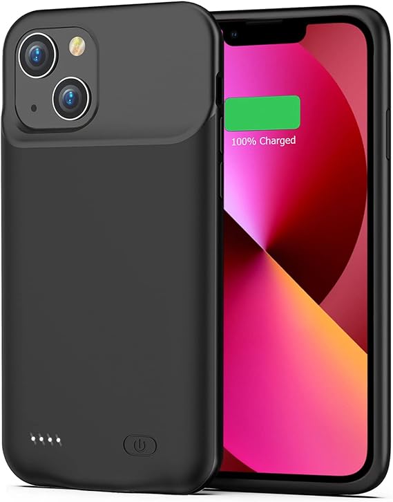Battery Case for iPhone 13, 7000mAh Ultra-Thin Portable Protective Charging Case Rechargeable Extended Battery Pack Compatible with iPhone 13 (6.1 inch) External Charger Case (Black)