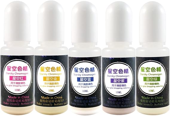 Epoxy Resin Pigment-5 Colors Transparent Starry UV Epoxy Resin Dye Liquid for UV Resin Coloring,Resin Jewelry Makin, 10ml, as the picture shows