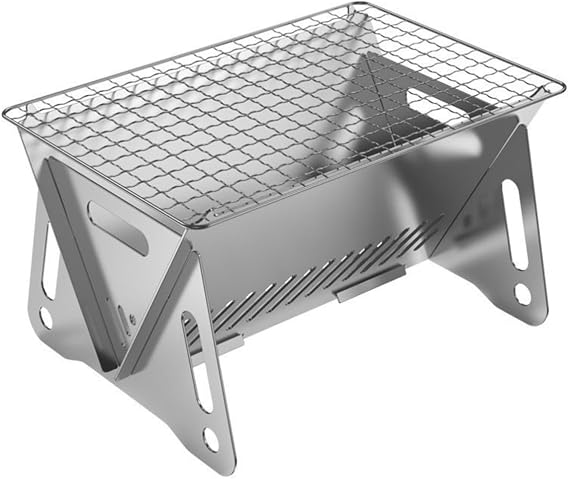 WINB Portable Folding BBQ Grill with Carry Bag for 1-2 People - Mini Charcoal Grill for Camping, Compact Stainless Steel Fire Pit, Outdoor Grill for Backyard, Hiking & Picnic (8.2X5.5 IN)