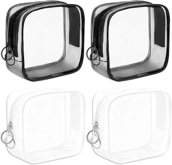 Small Clear Makeup Bag, 4 PCS Toiletry Bag for Purse, Black, White