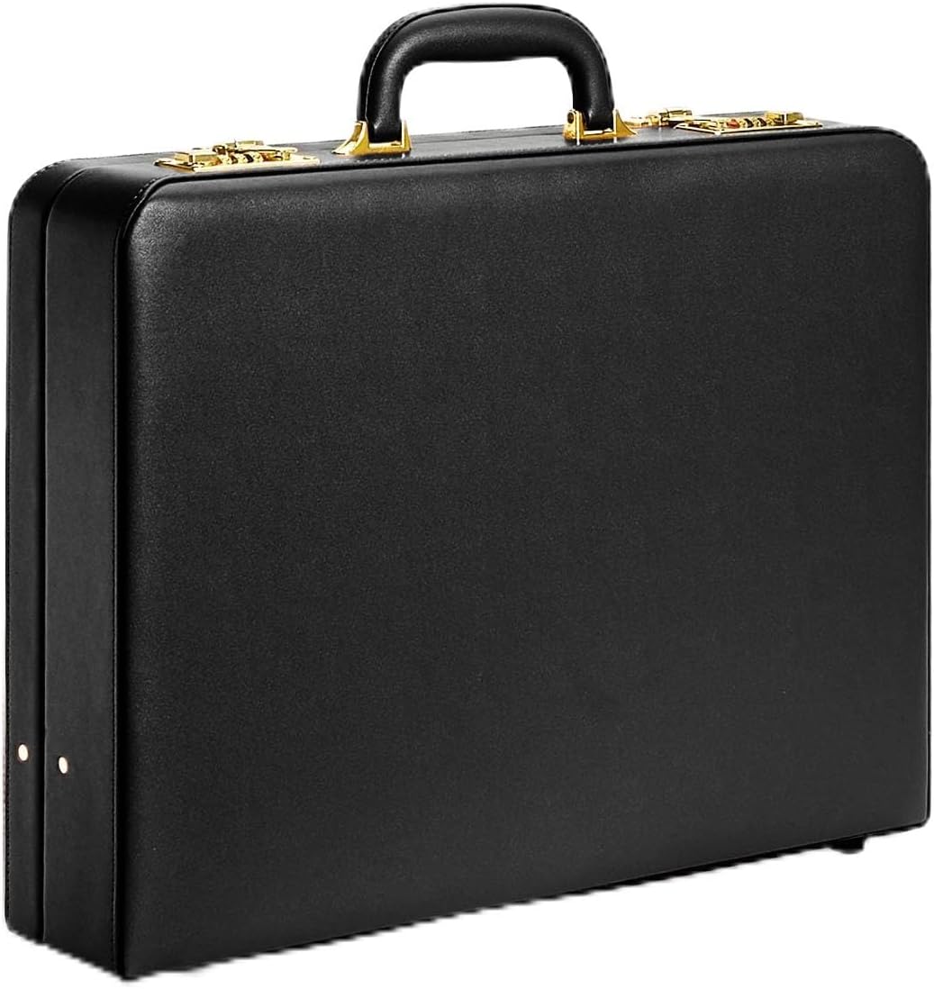 Locking Briefcase - Brief Case for Men, PU Leather Hard Case, Attache Case for Laptop Document Phone Passport