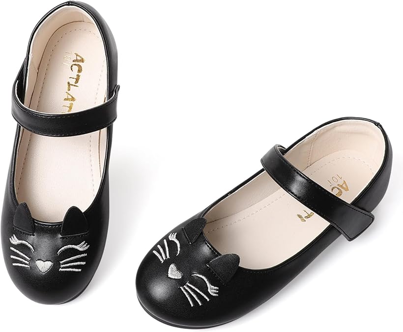 Funny Cat Glitter Princess Ballet Flats for Girls, Mary Jane Shoes Dress Shoes for Girl Back to School Princess Wedding (Toddler/Little Kid/Big Kids)