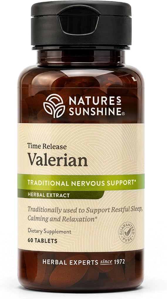 Nature's Sunshine Valerian Root Extract Time Release, 60 Capsules | Herbal Supplement Promotes Relaxation, Supports Sleep, and Delivers Natural Nervous System Support