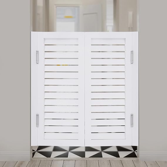 Bar Saloon Swinging Doors Cafe Doors, Louvered Cafe Door, Room Divider, Interior Swing Solid Wood Door, Entrance Partition for Hallway Kitchen Doorway Bar (White, 33.5x35.4in)