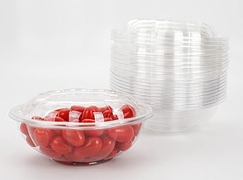 Golden Apple, 24oz-50sets, Disposable Plastic Serving Rose Bowls with Lids, Large Clear Plastic Disposable Salad Containers with Lids