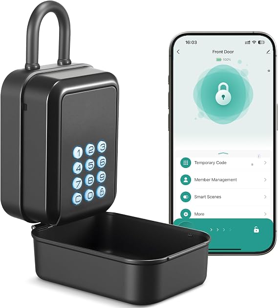 Smart Key Lock Box Electronic Bluetooth Lock Box with Tuya APP Control & PIN Code Types,Share eKey Lock Box for Airbnb Realtor House Office with Removable Shackle(Black)