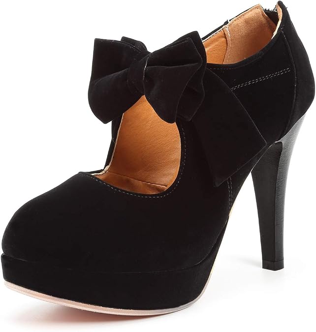 Mostrin Fashion Vintage Womens Small Bowtie Platform Pumps Ladies Sexy High Heeled Shoes