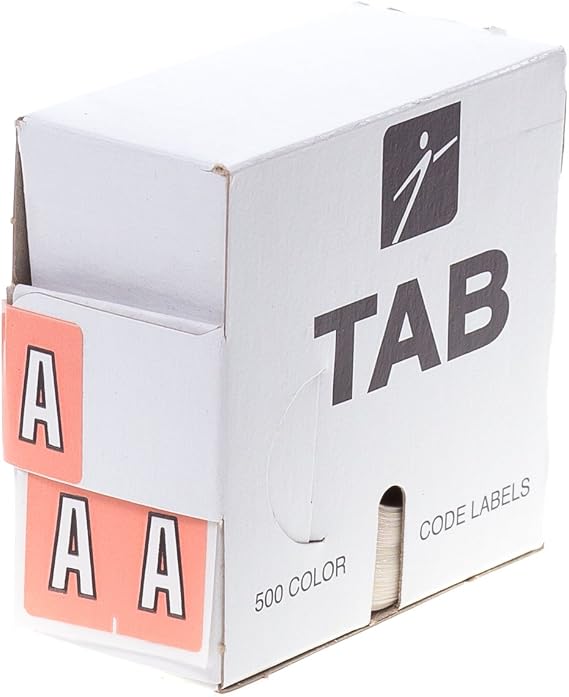 TAB Datafile Alphabetic Folder Label, Full-Size, A, Salmon, 500 Labels/Roll