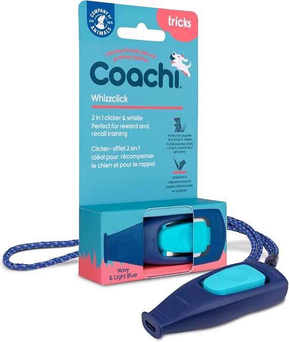 Company of Animals Coachi Whizzclick, 2'si 1 arada kombine klik ve düdük, geri çağırma ve tıklama eğitimi için ödül için köpek eğitim düdüğü, ayarlanabilir ve yansıtıcı taşıma bandı
