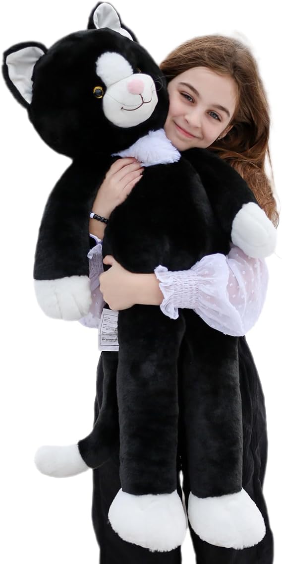 Tezituor 39.5 inch Giant Cat Stuffed Animal, 3.2lbs Stuffed Cat Plush Toy with Long Legged, Large Black Kitty Plush Body Pillow Birthday for Boys Girls