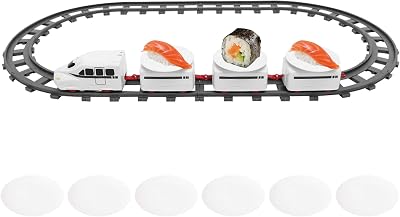 22PCSSet Sushi Train Rotating Table Food Train Set with 1 Head, 3 Carriages and More, Battery Powered Electric for Dining Table or Kids GiftsNo Sushi Food for Electric