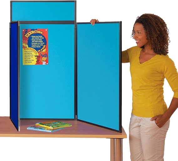 Exhibition Display Panel Kit with a Clip on Header | Double-Sided Cyan/Royal Blue with Black PVC Frame | (Portrait) - Ideal for Table or Desk top displays | Great for Healthcare & Education