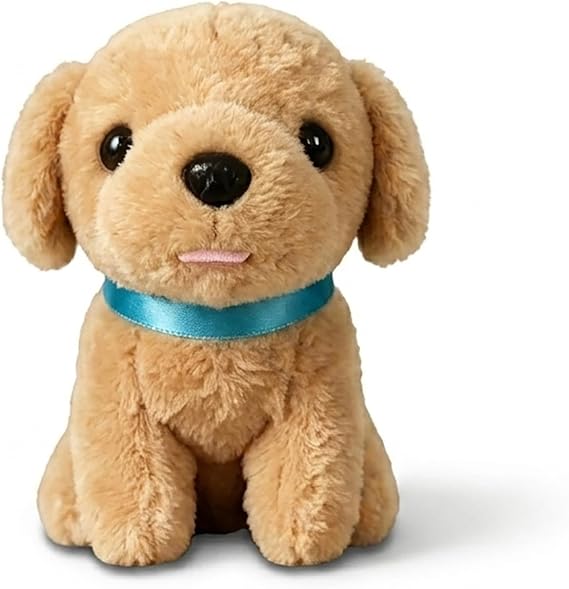 Golden Puppy Plush Stuffed Dog with Blue Collar, Soft Toy | Golden retriever look, Blue collar and brown eyes, bunny-fur texture, Compact 4 x 6.1 inch plush