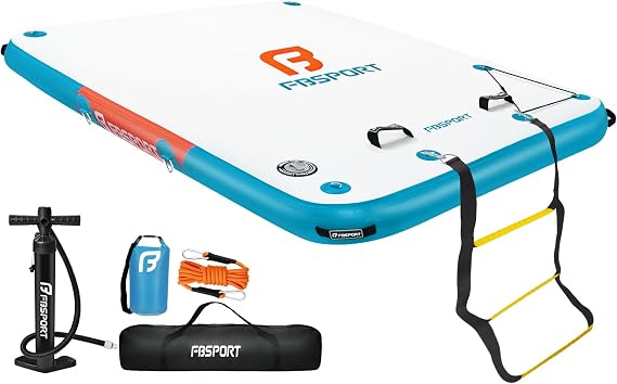 FBSPORT Inflatable Floating Dock,6ft/ 8ft/10ft Swim Air Platform Island Raft Mat with None-Slip Surface,6 Inch Thick PVC Construction,Floating Platform for Pool Beach Ocean