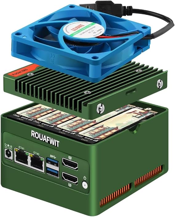 4-Bay NAS Pocket Mini PC X86-P6, N150 (Upgraded N100) Micro Compputer, 2x 2.5GbE i226-v, Dual 4K Display, 2 USB3.2 10Gbps for Firewall Appliance,