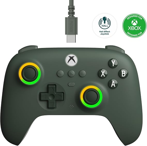 8Bitdo Xbox, RGB Lighting Fire Ring ve Hall Effect Joysticks için Ultimate C Kablolu Denetleyici, Xbox Series X |S, Xbox One, Windows 10/11 - Resmi Olarak Lisanslı (Koyu Yeşil)