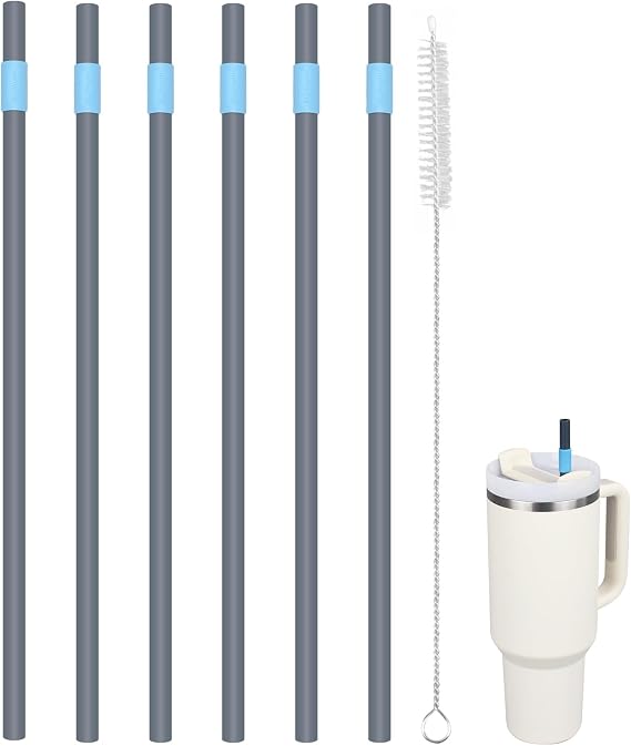 Replacement Straw Compatible with Stanley 40 oz Cup Tumbler,with 1 Brush,6 Pack (blue-grey)