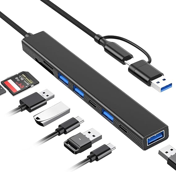 VIENON USB C Hub USB Hub 3.0 with SD Card Reader(8-in-1), USB Extender with Memory SD/Micro SD Card Reader, for Laptop, PC, MacBook, iPad Pro, iMac-Aluminum