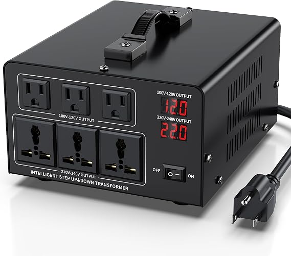 3000W Voltage Converter Transformer Step Up 110V/120V to220V/240V or Step Down 220V to 110V AC Power Converte, Circuit Breaker Protection, 3 US sockets, 3 Universal sockets, LCD Display