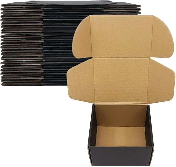24 Pack 6x5x4 Inches Shipping Boxes, Black Corrugated Cardboard Mailer Box | Versatile Mailer Box for Packaging Small Business, Mailing Gifts Digest Giving, Products Wrap Boxes, Tuck Top, Easy Assembly
