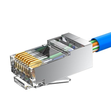 50-Pack Cat 6A RJ45 NOT Pass Through Modular Plugs, Shielded (STP) | External Ground Connector, For Solid or Stranded S/FTP Ethernet Cable, 8P8C Connectors, Ethernet Plugs