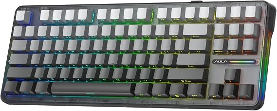 Aula F87 PRO Mekanik RGB TKL GrayWood V4 Switch Kablosuz Makrolu Hot Swap Klavye Gradyan Gri