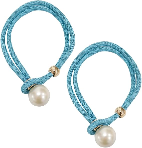2 PCS Curtain Tiebacks Faux Pearl Beaded Drapery Holdbacks, Braided Buckle Fastener Accessories Home Office Windows Drapery Braided Buckle Fringe Ropes,Curtain Drapery Holdback (Azure)