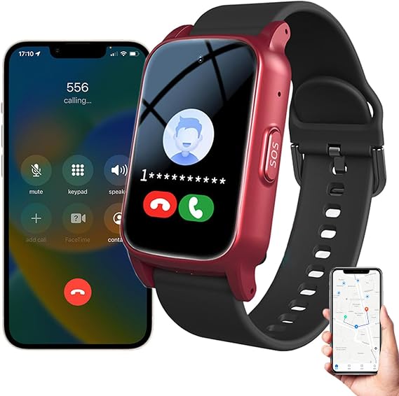 Elderly Fall Detection Watch, With SOS + GPS Positioning Function, HD Video/Voice Call, Health Monitoring, Ip67 Waterproof, Elderly Fall Alarm Watch Red