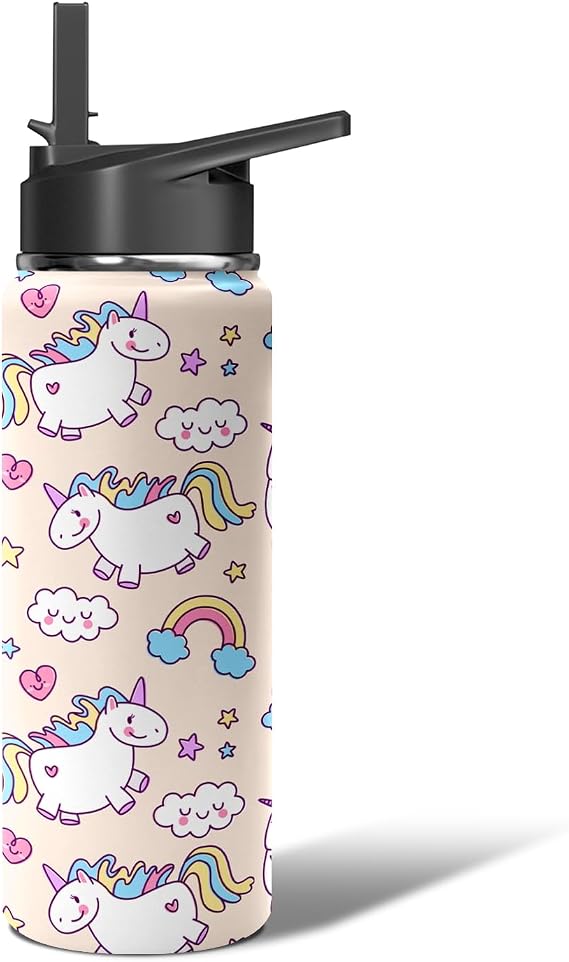 Unicorn-Themed Insulated Water Bottle 18oz - Girls Stainless Steel Cup with 24hr Hot/Cold Retention, Durable Gift for Kids Ages 3+