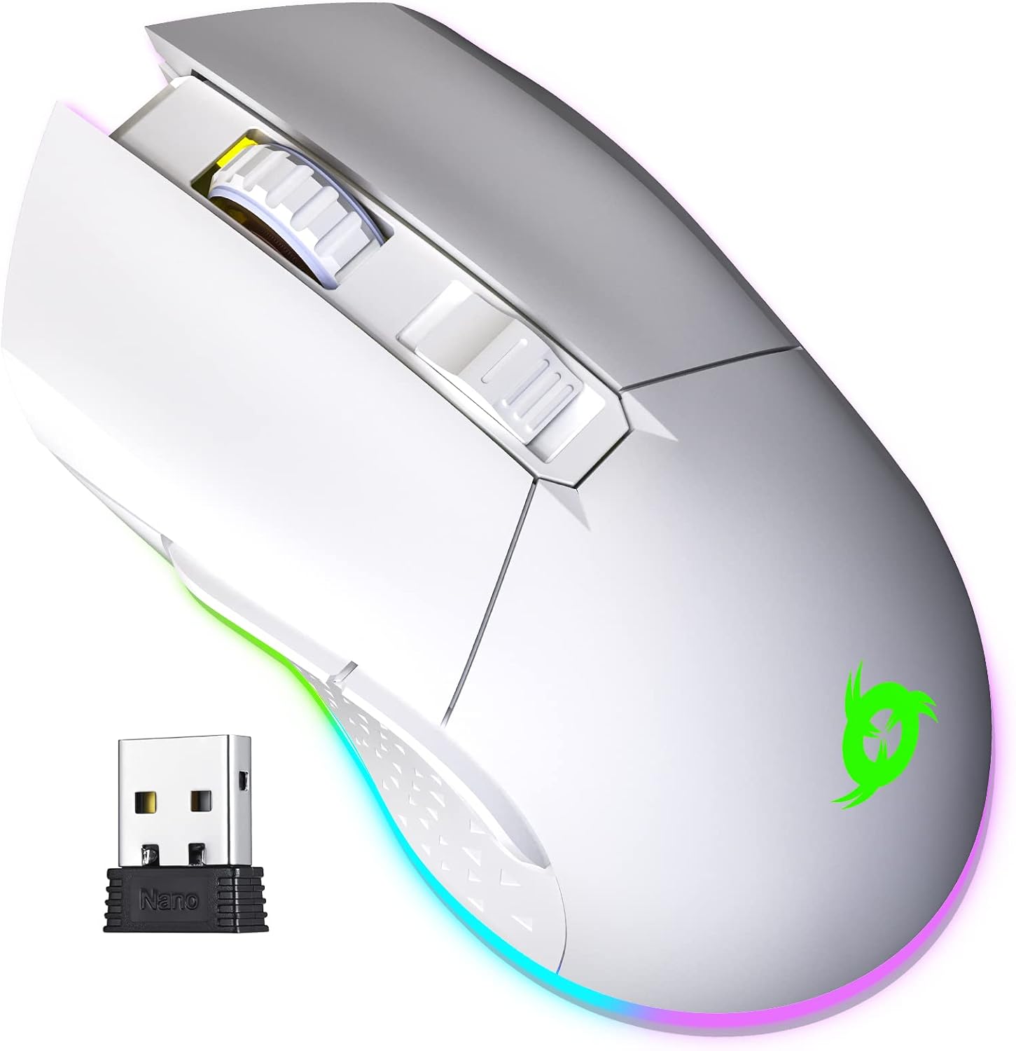 KLIM Blaze Rechargeable Wireless Gaming Mouse RGB Precision Sensor and Long-Lasting Battery - 7 Customizable Buttons - Up to 6000 DPI - Wired & Wireless Mouse for PC Mac & PS4 PS5 - Black