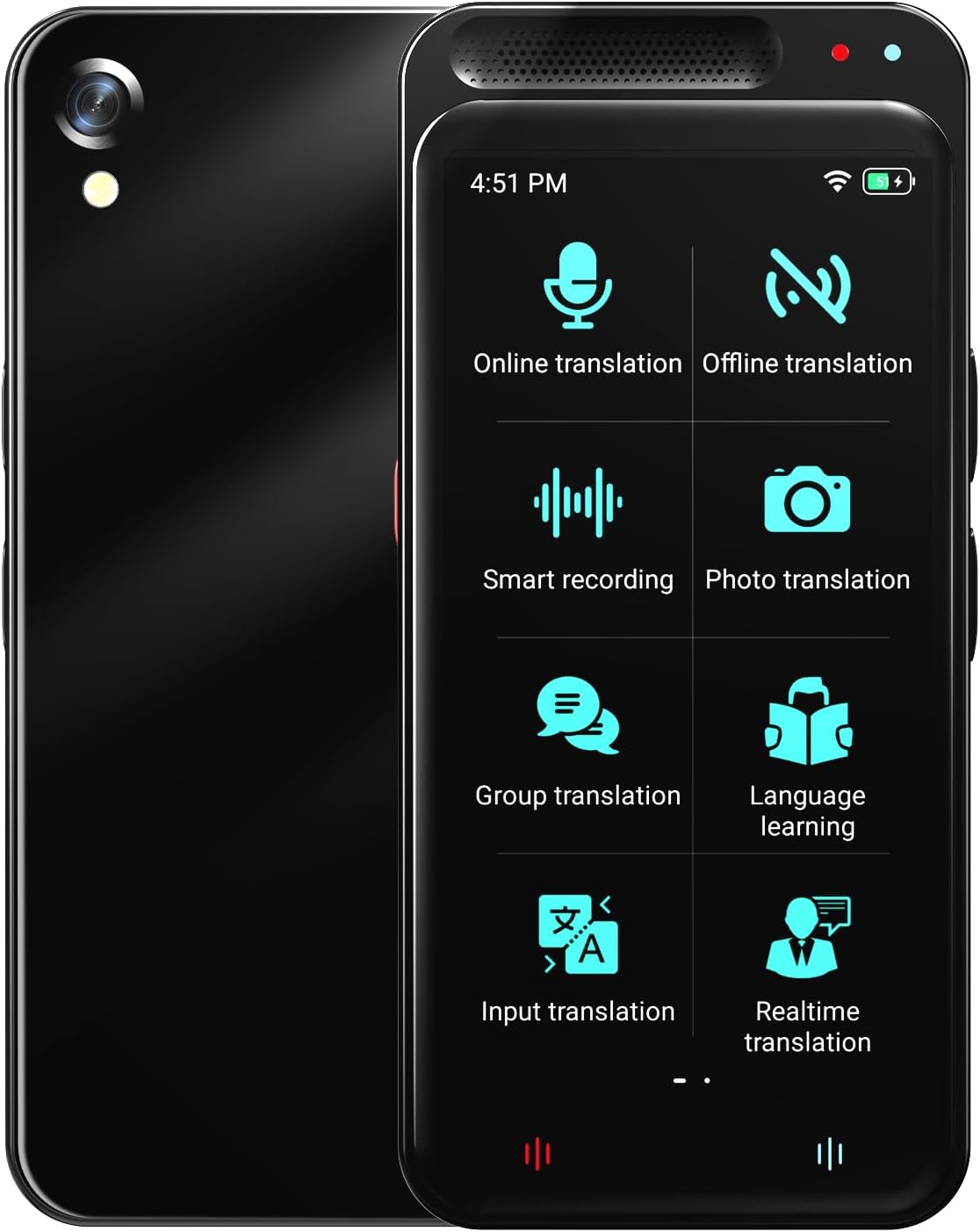 Language Translator Device No WiFi Needed, Portable Translator Device with 138 Languages, Real Time Ai Voice Photo Translator, Offline Online Translation for Business Learning Travel Black