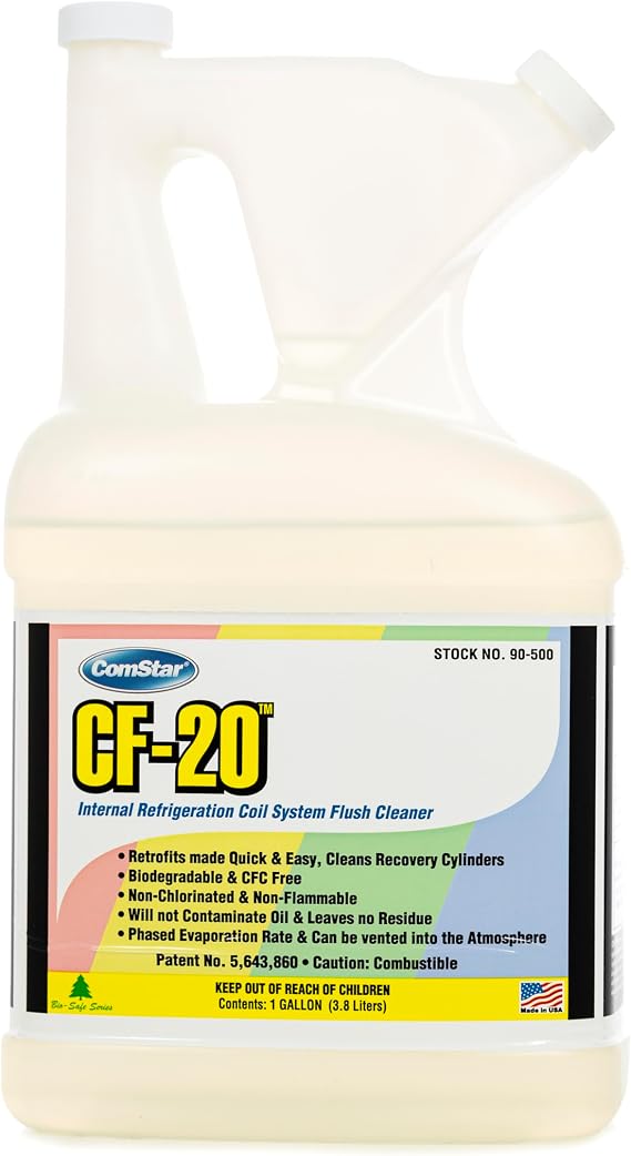 CF-20,1 Gallon, Internal Refrigeration Coil System Cleaner, Dissolves Carbon Deposits, Removes Acids & Water, Non-Flammable, Low VOC, Safe for Oils & Refrigerants (90-500)