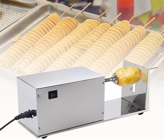 Electric Tornado Potato Slicer, Electric Potato Tower Tornado Spiral Slicer 1.5-2mm Even Thickness Stainless Steel Automatic Twisted Potato Cutter Machine Vegetable Cutting Machine for Home Commercial