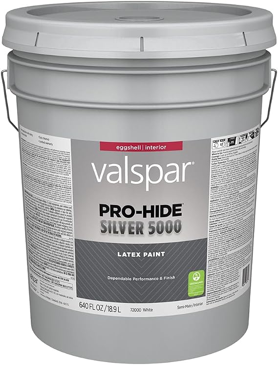 Valspar 72000 White Base Pro-Hide Silver 5000 Interior Wall Paint, Eggshell, 5 Gallon