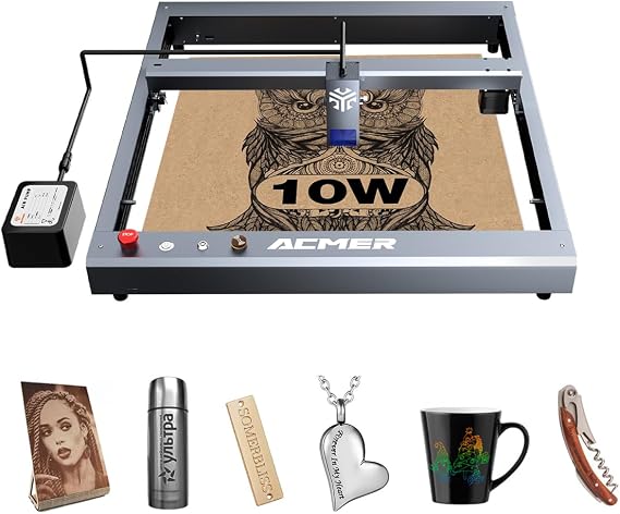 ACMER P2 Laser Engraver, 10W(1000mW) Output Laser Cutting Machine, Laser Engraving Machine, Laser Cutting Machine and Engraving Machine for Stainless Steel, Wood, Metal, Acrylic, Leather and More