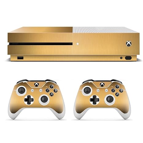 UUShop Protective Vinyl Skin Stickers for Microsoft Xbox One S with Two Free Wireless Controller Wire Metal Champagne Gold