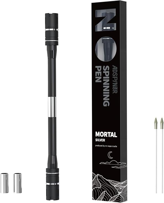 Mortal Spinning Pen Mod by Mr. Nope Professional Trick Pen for Tricks & Relief Anti-Slip, Long, Silver