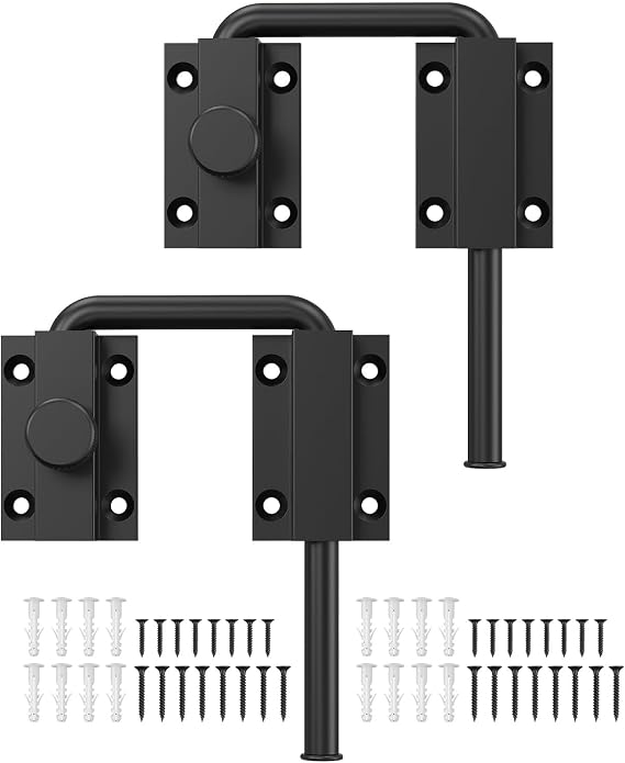 Lockable Sliding Door Lock Latch for Barn, Screen, Black,2PCS | Sliding Door Loop Lock, 7.5mm Solid Aluminum Alloy. Anti-Pry Slide Lock for Uneven Door, Patio Door