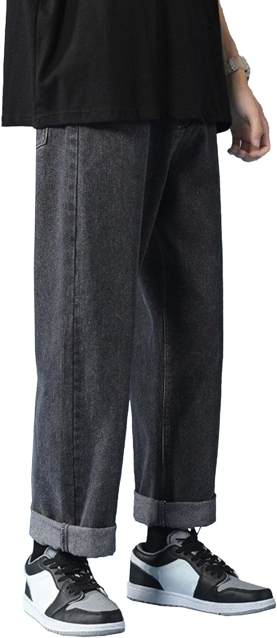 Men's Lightweight Comfort Straight Leg Jeans Relaxed Fit Solid Denim Pants Casual Hiking Work Jeans Trouser