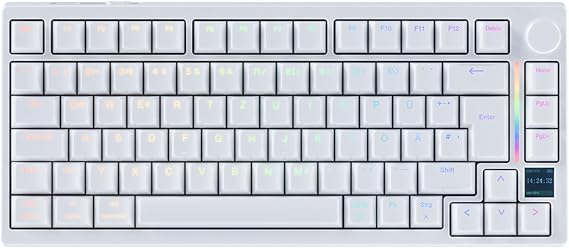 GK GAMAKAY TK75HE V2 Rapid Trigger Wireless Keyboard TFT Screen, Tri-Mode BT/2.4GHz/USB-C, 8KHz Polling Rate 0.005mm RT, Hall Effect Magnetic Switch 75% Gaming Keyboard (White, Mercury)