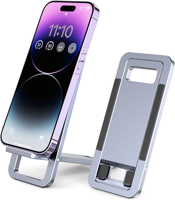 Cell Phone Stand, Foldable Aluminum Phone Holder, Ultra Slim Portable Adjustable mobile phone holder for iPhone, iPad, Samsung, HUAWEI And Other Smartphones, Kindle, Steam Deck, Switch, Tablet-Gray