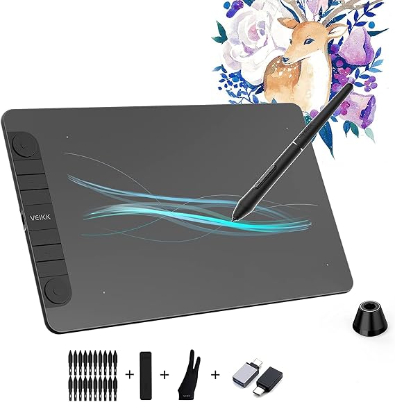 VEIKK VK1060PRO V2 Drawing Tablet, 10 x 6 Inch Graphics Pen Tablet with 8 Shortcut Keys, 8192 Levels Battery Free Supports Tilt Function, Work for Digital Art Drawing, Designing