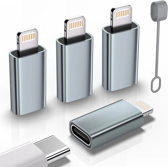 USB C Type C to Lightning Adapter (4 Pack) 1.8-2.2A 15W Fast Charging Support Data Sync,Lightning to USB Type C Cable Adapter for iPhone/iPad/for Airpods,with Anti-Lost Loop,Not for Audio/OTG, Gray