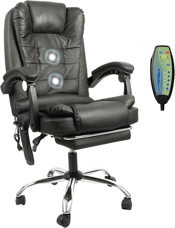 Office Chair Massage Gaming Chair Ergonomic Drafting Chair Tall with Lumbar Support and Adjustable Footrest Headrest Height-Adjustable and Adjustable Reclining (Massage Office Chair -2Point, Grey)