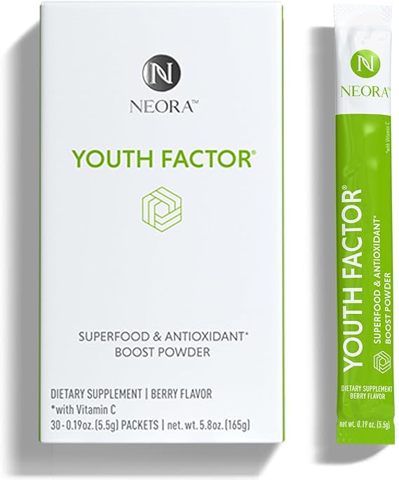 NEORA Youth Factor - Superfood Boost Powder - pH Balance, Hair Skin Nails Support, Fruits & Veggies Equivalent, Nutrient Absorption - 30 Packets