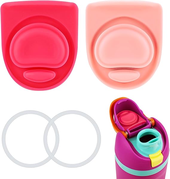 4pcs Bottle Seal Ring & Replacement Stopper for Owala Free Sip 19oz 24oz 32oz 40oz, Silicone O Ring Water Bottle Top Lid Parts, Cap Mouth Plug Gasket Accessories, BPA-Free (Carmine, Light Pink)